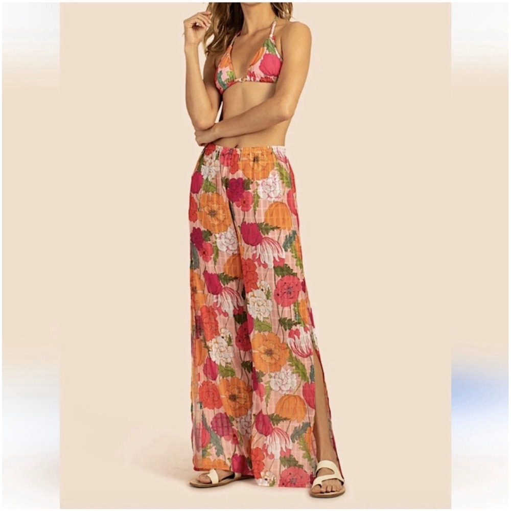 Trina Turk Pull On‎ Silky Cover Up Swim Spa Pants Floral